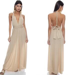 Luli Fama Gold Rush Cosita Buena Convertible Maxi Dress {M} NWT